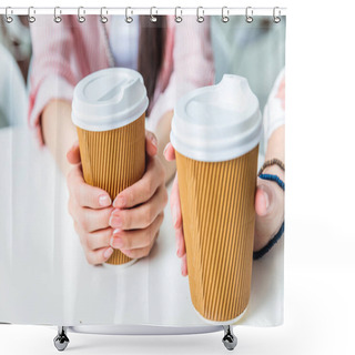 Personality  Women Holding Cups Of Coffee Shower Curtains
