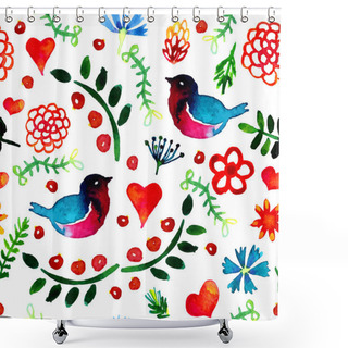 Personality  Birds, Flowers And Hearts Pattern Shower Curtains