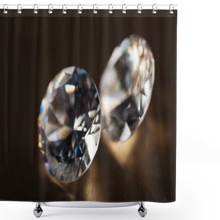 Personality  Close Up Of Big Transparent Diamonds On Golden Dark Background  Shower Curtains