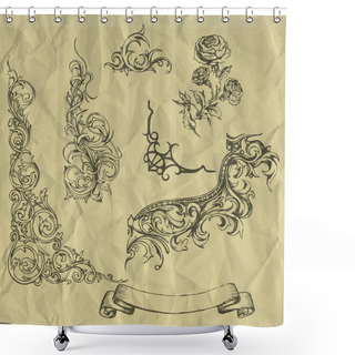 Personality  Vector Vintage Elements On Crumpled Paper. Shower Curtains
