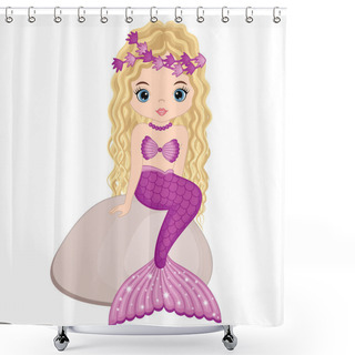 Personality  Vector Cute Little Mermaid Sitting On Stone Shower Curtains