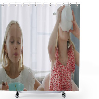 Personality  Two Children Eat Healthy Breakfast Shower Curtains