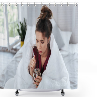 Personality  Woman Covering In Coverlet Eating Chocolate Shower Curtains