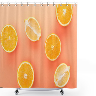 Personality  Top View Of Citrus Fruits Halves On Orange Background Shower Curtains