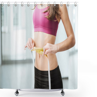Personality  Slim Woman Measuring Her Thin Waist Shower Curtains