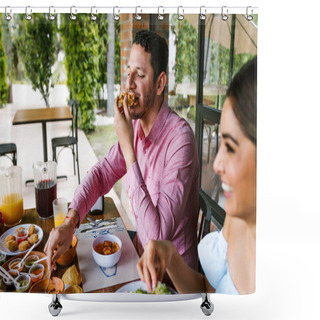 Personality  Young Latin Man Eating Mexican Food On A Restaurant Terrace In Mexico Latin America Shower Curtains