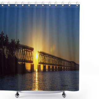 Personality  Colorful Sunset With Broken Bridge Shower Curtains
