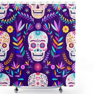 Personality  Death Day, Seamless Pattern, Sugar Skull On A Floral Background Shower Curtains