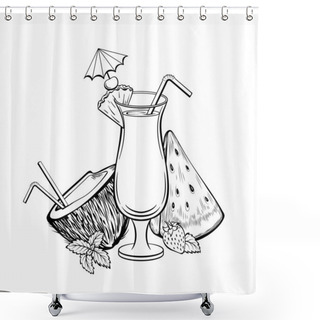 Personality  Summer Cocktail Coloring Book Vector Illustration Shower Curtains