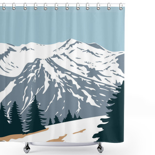 Personality  WPA Poster Art Of The Olympic National Park With Summit Of Mount Olympus In Washington State With Subalpine Fir Forest In The United States In Works Project Administration Federal Art Project Style. Shower Curtains
