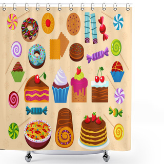 Personality  Pastry And Dessert Icon Set. Shower Curtains