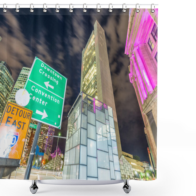 Personality  Boston Night Skyline. Lights Of City Buildings Shower Curtains