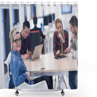 Personality  Startup Business Team On Meeting At Modern Office Shower Curtains