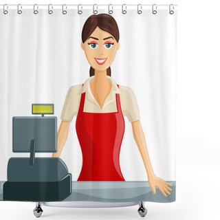 Personality  Smiling Cashier Girl Shower Curtains