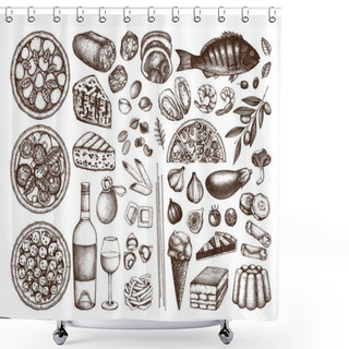 Personality  Vector Illustration Of Italian Cuisine Background For Menu Shower Curtains