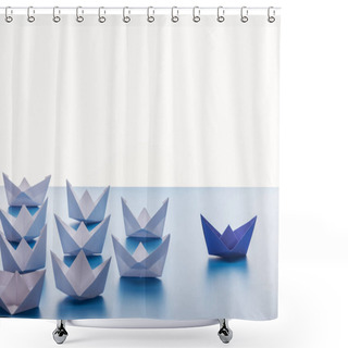 Personality  Paper Boats On Light Blue Surface On White Background Shower Curtains