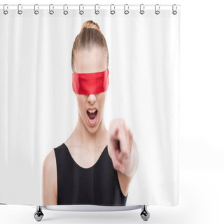 Personality  Woman With Eyes Covered Shower Curtains