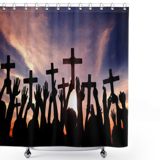 Personality  People Holding Cross And Praying Shower Curtains