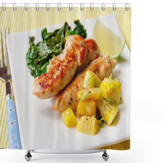 Personality  Roasted Chicken Breast With Saute Kale And Squash Vegetables Shower Curtains