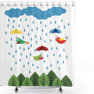 Personality  Birds With Umbrellas Shower Curtains