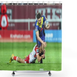 Personality  Toby King Of Warrington Wolves Is Tackled By Tyrone May Of Hull KR During The Betfred Super League Round 4 Match Hull KR Vs Warrington Wolves At Sewell Group Craven Park, Kingston Upon Hull, United Kingdom, 7th March 202 Shower Curtains