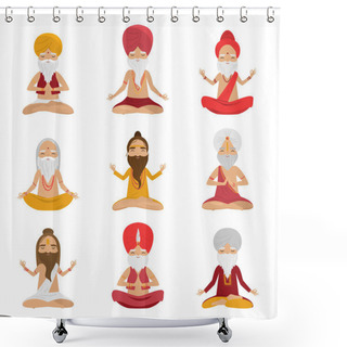 Personality  Set Of Meditating Yogi Men Characters In The Lotus Position. Vector Illustration In Flat Cartoon Style. Shower Curtains