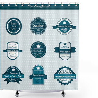 Personality  Retro Vector Labels And Badges On Blue Background Shower Curtains