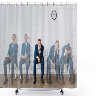 Personality  Collage With Faded Images Of Candidate Waiting For Interview With Different Emotions Shower Curtains