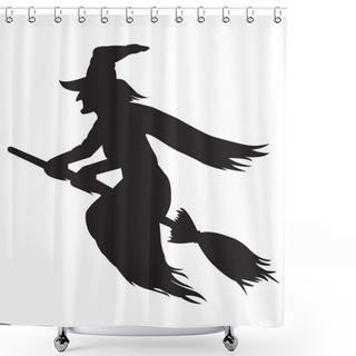 Personality  Halloween Icon Isolated On A White Background. Vector Art, Emotional Flying Witch Silhouette Clipart. Shower Curtains