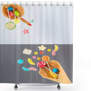 Personality  Waffle Cones And Candies Shower Curtains