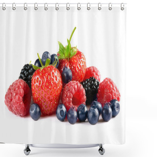 Personality  Big Pile Of Fresh Berries On White Background Shower Curtains