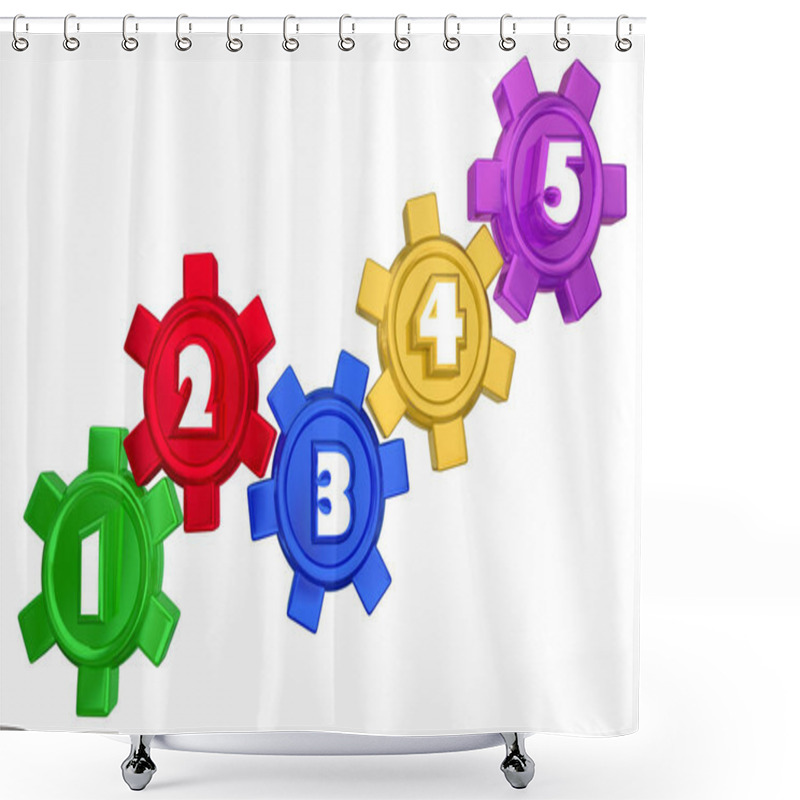 Personality  Steps 1 To 5 Numbers Gears Process System Shower Curtains