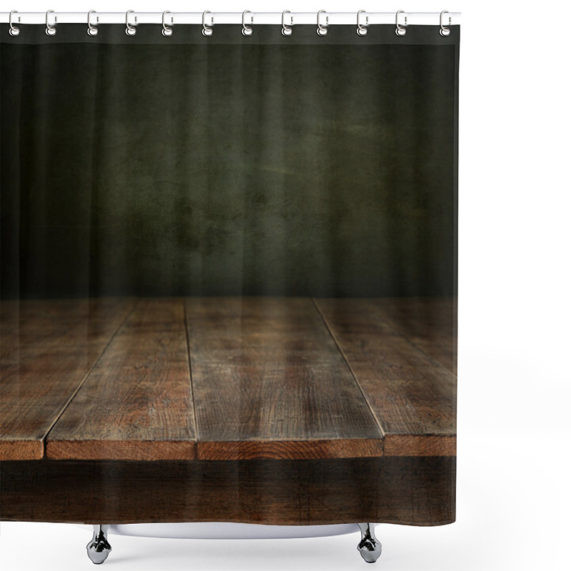 Personality  Old Wooden Table With Dark Background Shower Curtains
