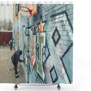 Personality  Male Street Artist Painting Colorful Graffiti On Wall Shower Curtains