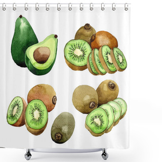 Personality  Exotic Kiwi And Avocado Wild Frukt Pattern In A Watercolor Style. Shower Curtains