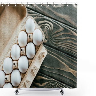 Personality  Carton Container With Chicken Eggs On Wooden Table Shower Curtains
