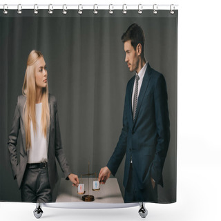 Personality  Business Colleagues With Male And Female Signs On Scales Of Justice, Gender Equality Concept Shower Curtains