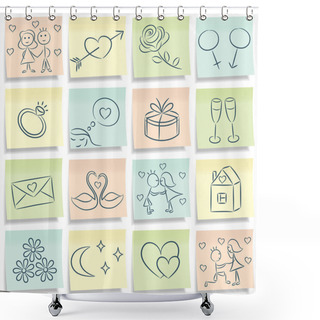 Personality  Sticky Note With Love Pictures. Vector Illustration. Shower Curtains