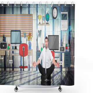 Personality  Composite Image Of Businessman Meditating In Lotus Pose Shower Curtains