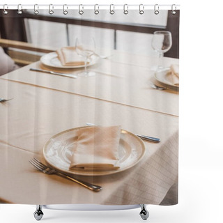Personality  Served Table With Wineglasses And Plates Shower Curtains