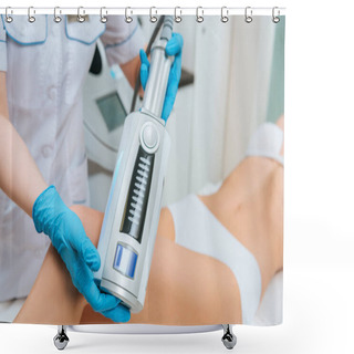 Personality  Cropped View Of Cosmetologist Doing Therapy For Leg Shower Curtains