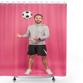 Personality  Nale Football Player Throwing Up Ball Isolated On Pink Shower Curtains