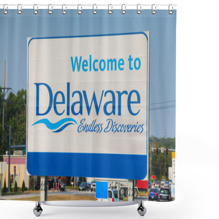 Personality  Welcome To Delaware Road Sign Shower Curtains