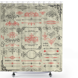 Personality  Sketched Decorative Design Elements On Crumpled Paper Shower Curtains