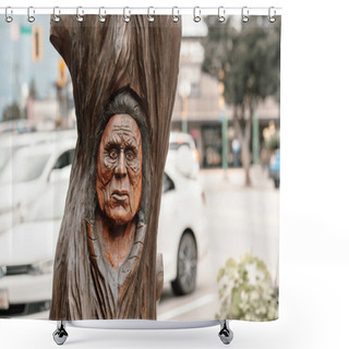 Personality  Wooden Carving Indian Man Portrait In Canada Shower Curtains