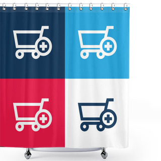 Personality  Add To Shopping Cart E Commerce Button Blue And Red Four Color Minimal Icon Set Shower Curtains