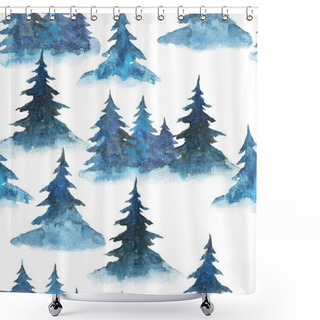 Personality  Seamless Pattern With Watercolor Fire Trees. Spruces And Pines, Forest Hand Painted Illustration. Shower Curtains