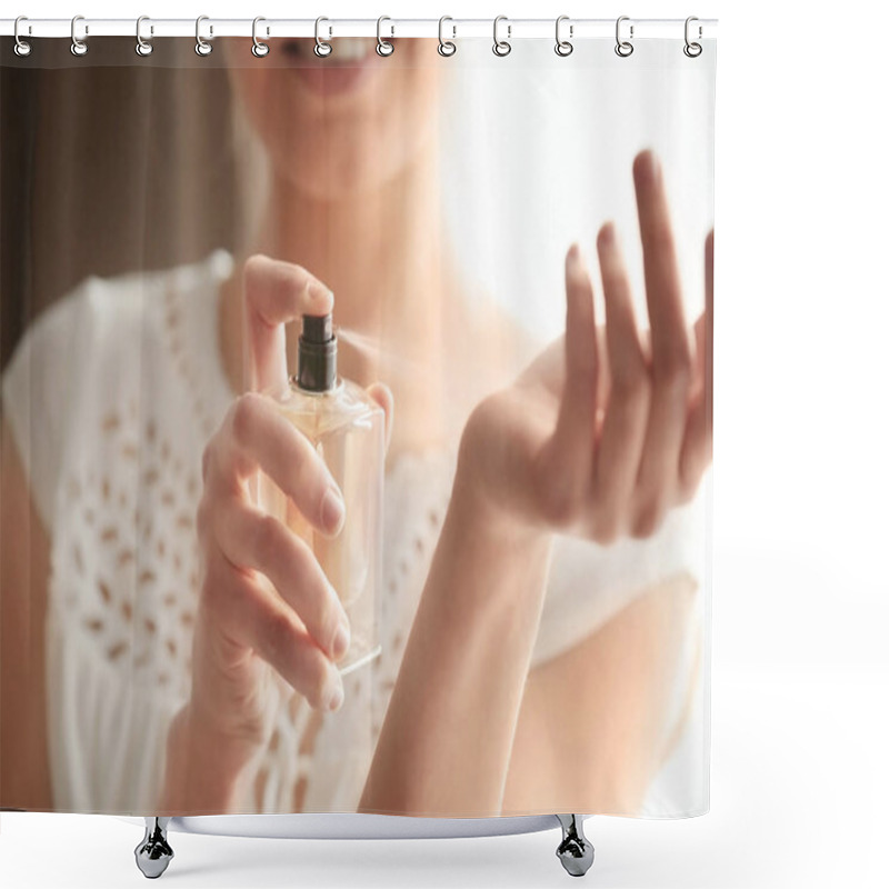 Personality  Woman With Bottle Of Perfume Shower Curtains