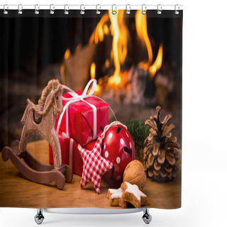 Personality  Christmas Scene With Tree Gifts Shower Curtains
