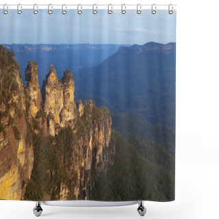 Personality  Three Sisters Rock Formation, Blue Mountains, Australia At Sunset Shower Curtains
